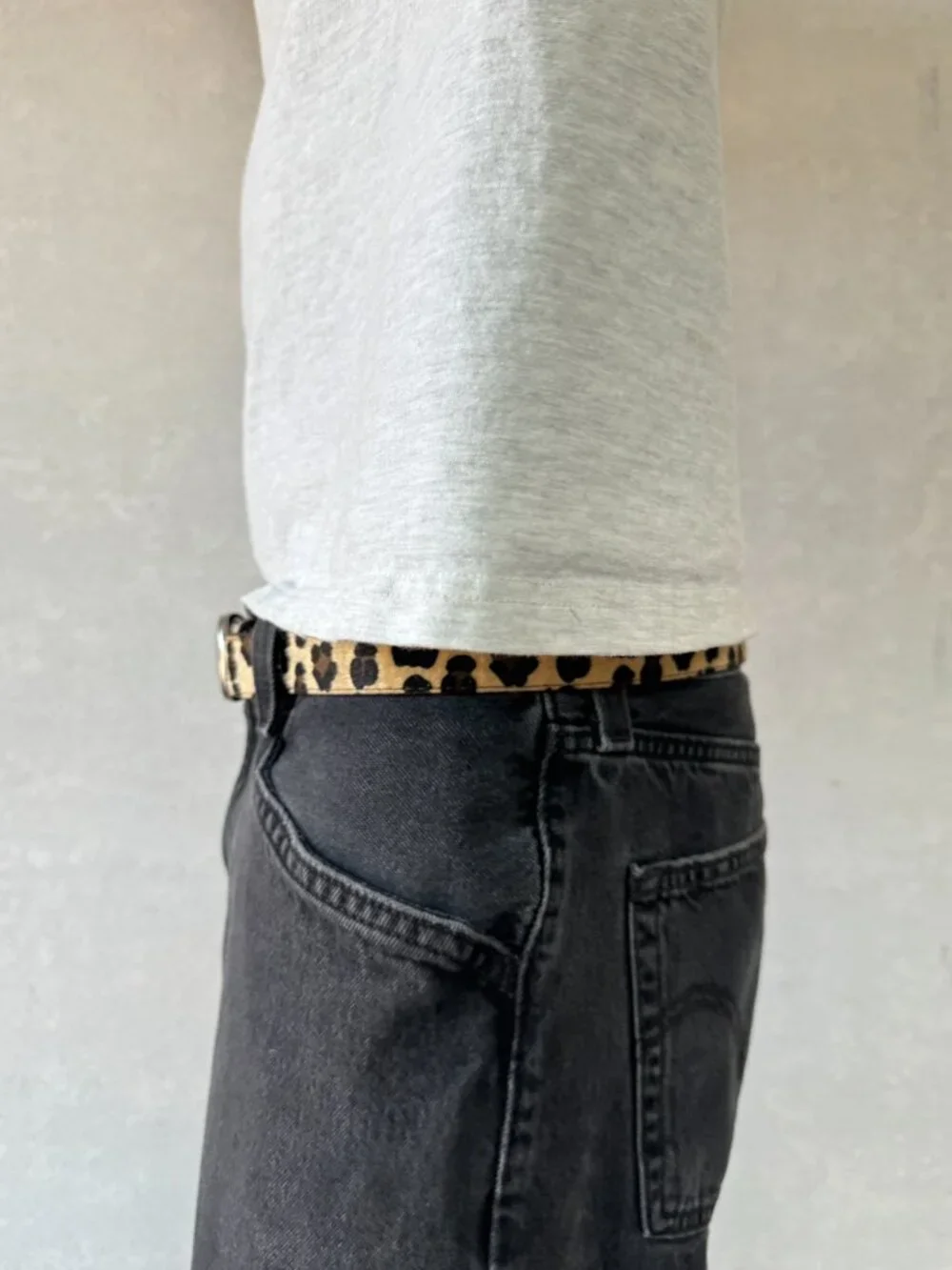 Beige Cheetah Calf Hair Oval Buckle Belt